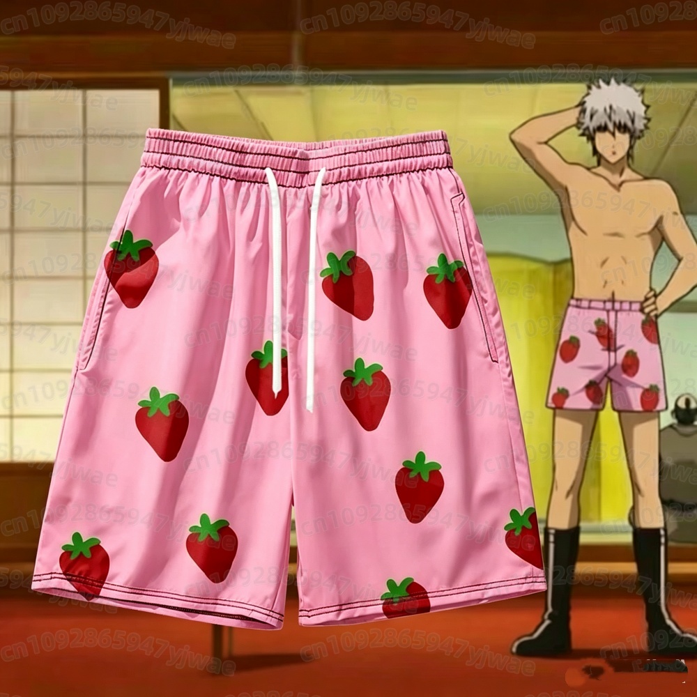 Anime Cosplay Anime - Calções Curtos Masculinos Rosa Morango 2026,